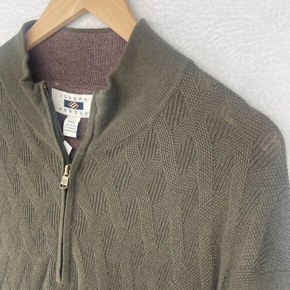 JOSEPH ABBOUD Sweater Mens 2XL Cotton Cashmere 1/4 Zip Pullover Olive Green NEW - Picture 6 of 14